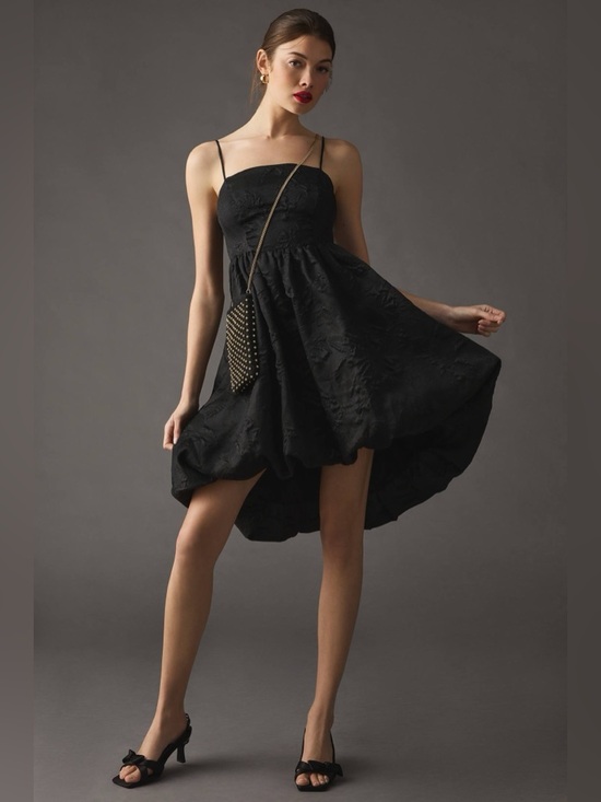 Anthropology Black Spaghetti Strap Jacquard Bubble Dress 16w - Picture 4 of 12